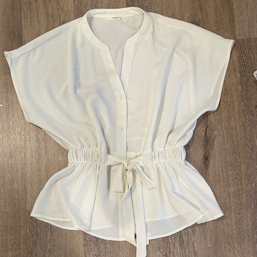 Timing White Cinched Blouse